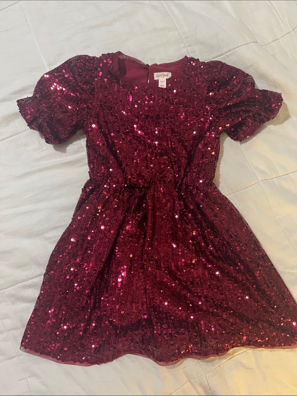 Cat & Jack Girls' Wine Sequin Short Sleeve Party Dress